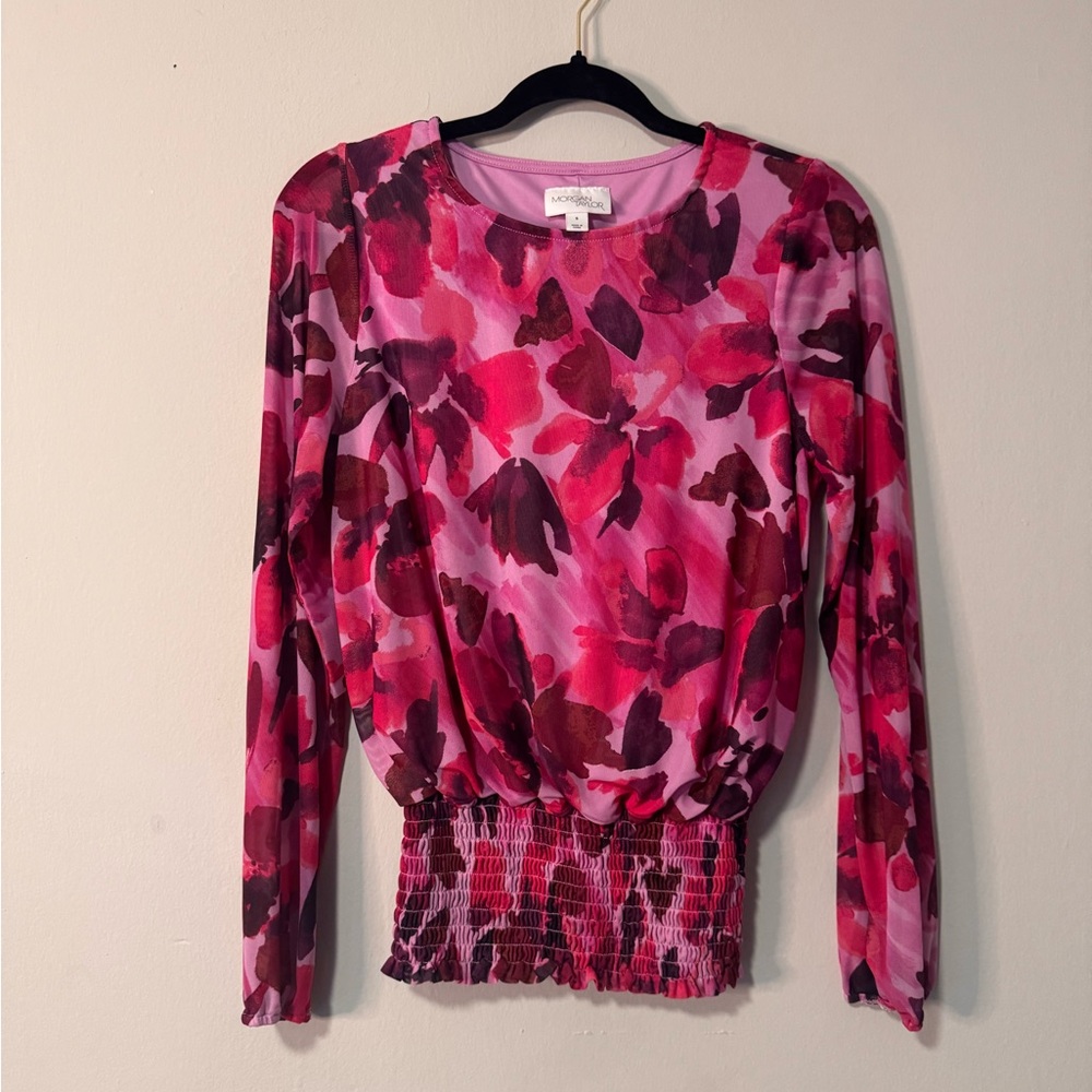 White House Black Market Pink Smocked Blouse